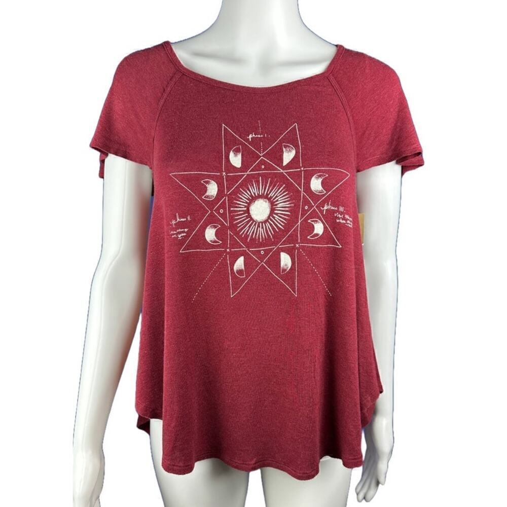 American Eagle Moon Phases Cross Back Tee XXS Red Graphic Flowy NWT